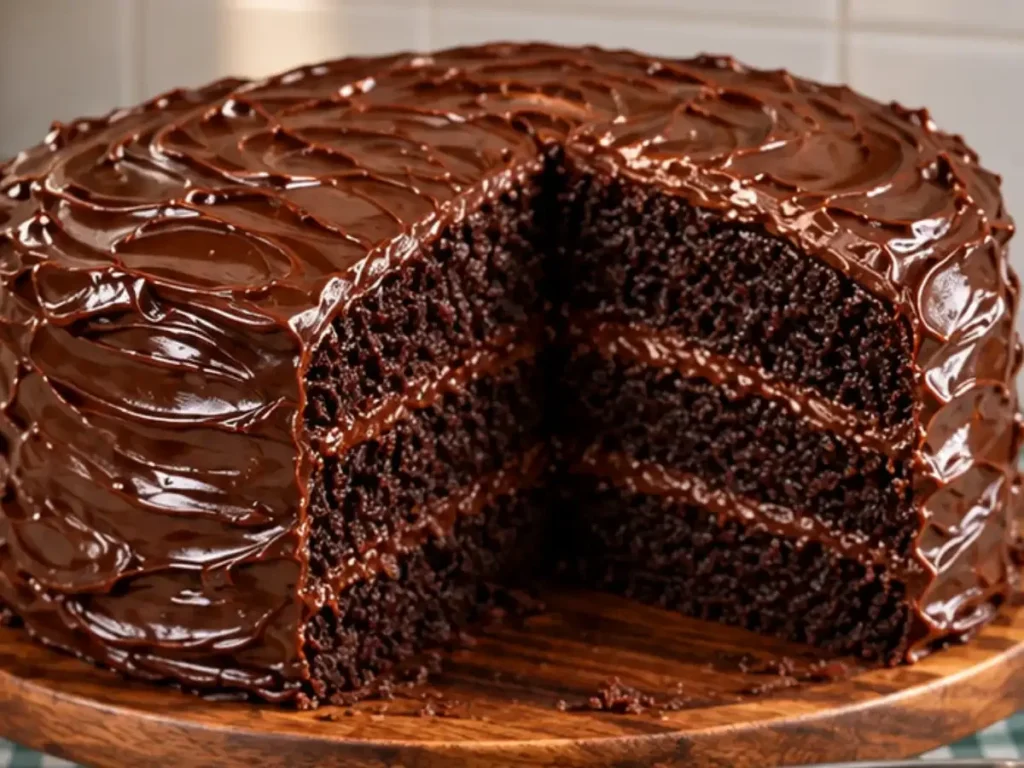 Bolo de Chocolate Super Molhadinho em Quatro Camadas com Ganache Cremosa