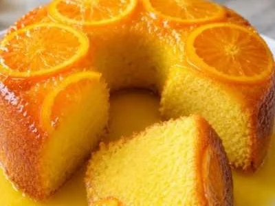 Bolo de Laranja com Calda e Fatias Caramelizadas