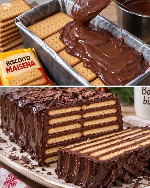 Bolo gelado de biscoito com chocolate
