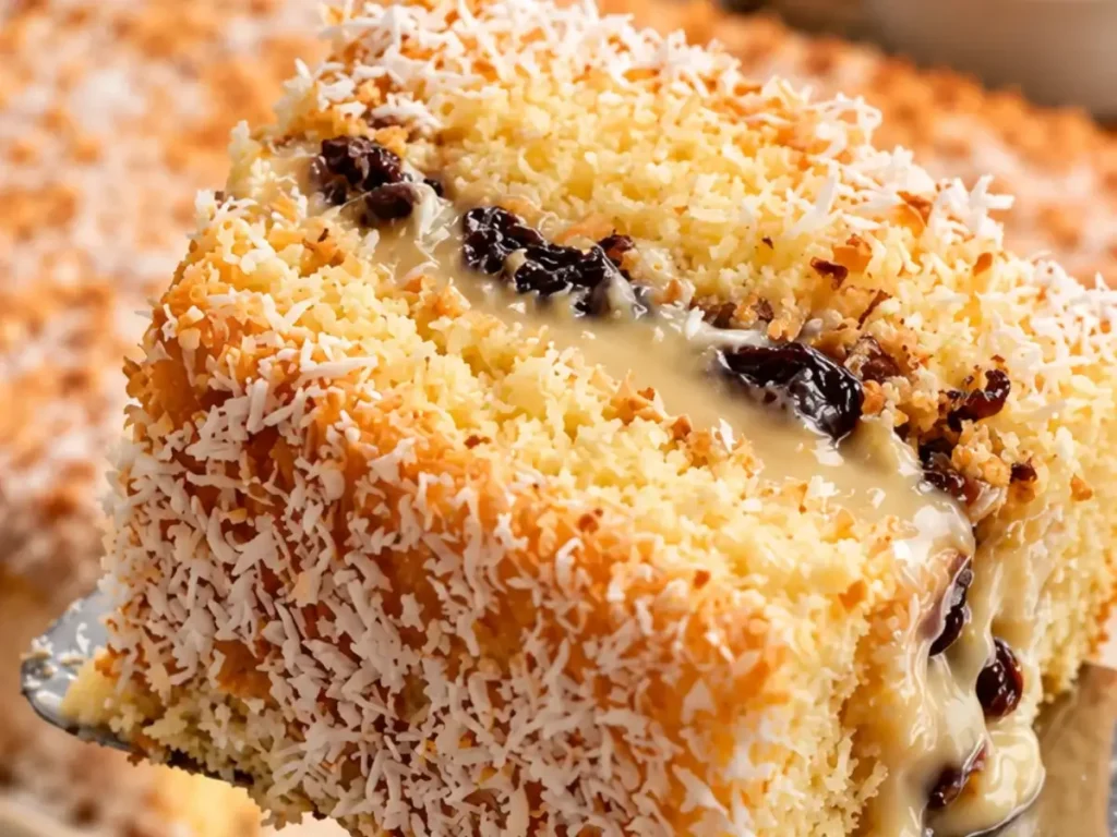 Bolo Gelado de Coco com Doce de Leite e Ameixas