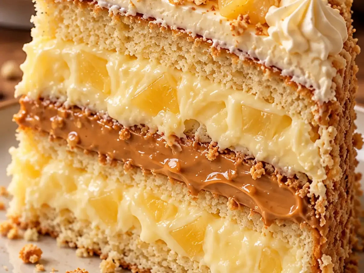 Bolo Mousse de Abacaxi com Doce de Leite