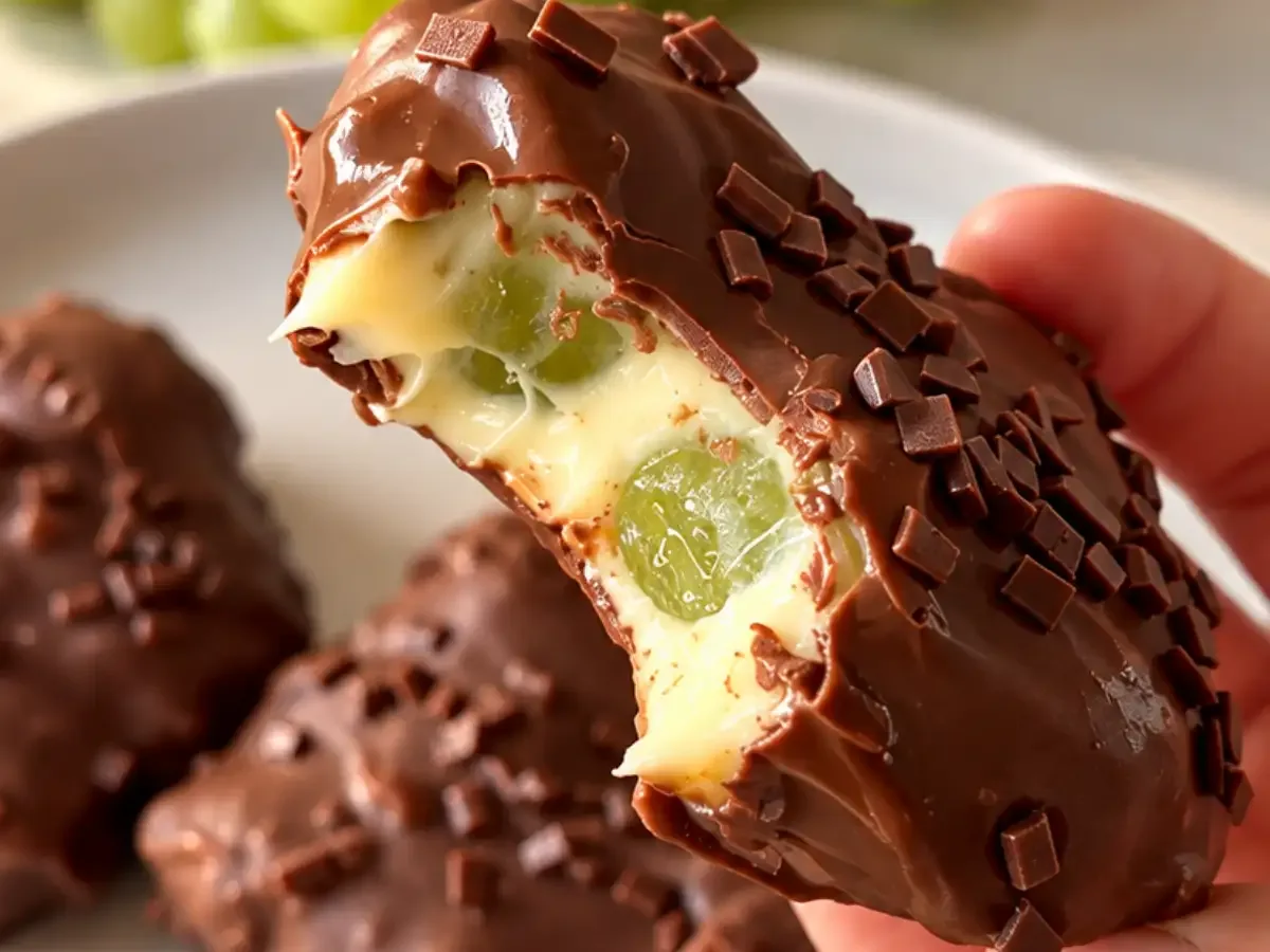 Bombom de Uva Verde com Brigadeiro de Leite em Pó e Cobertura de Chocolate