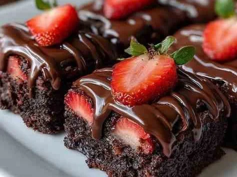 Brownie de Chocolate com Morangos e Ganache