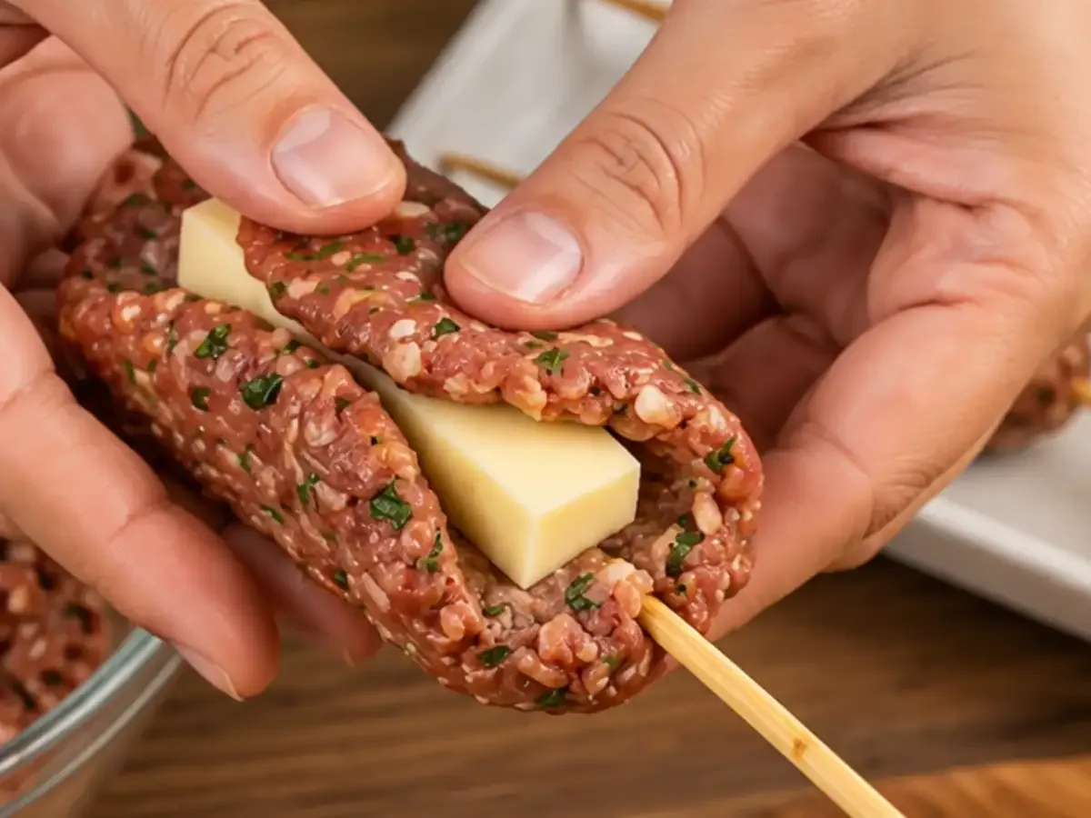 Espetinho de Carne Moída Recheado com Queijo Coalho