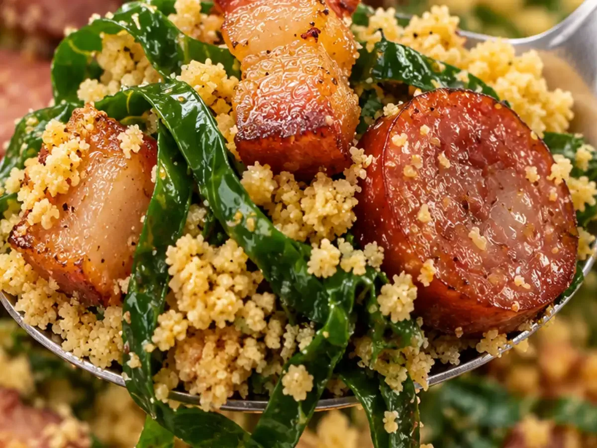 Farofa de Couve com Bacon e Calabresa pronto para servir