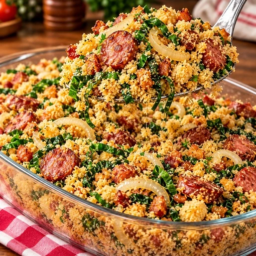 Farofa de Linguiça com Couve