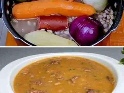 Feijão cremoso com bacon e calabresa
