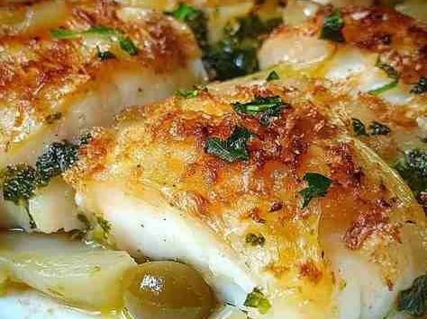 Filé de Peixe Assado com Batatas e Azeitonas