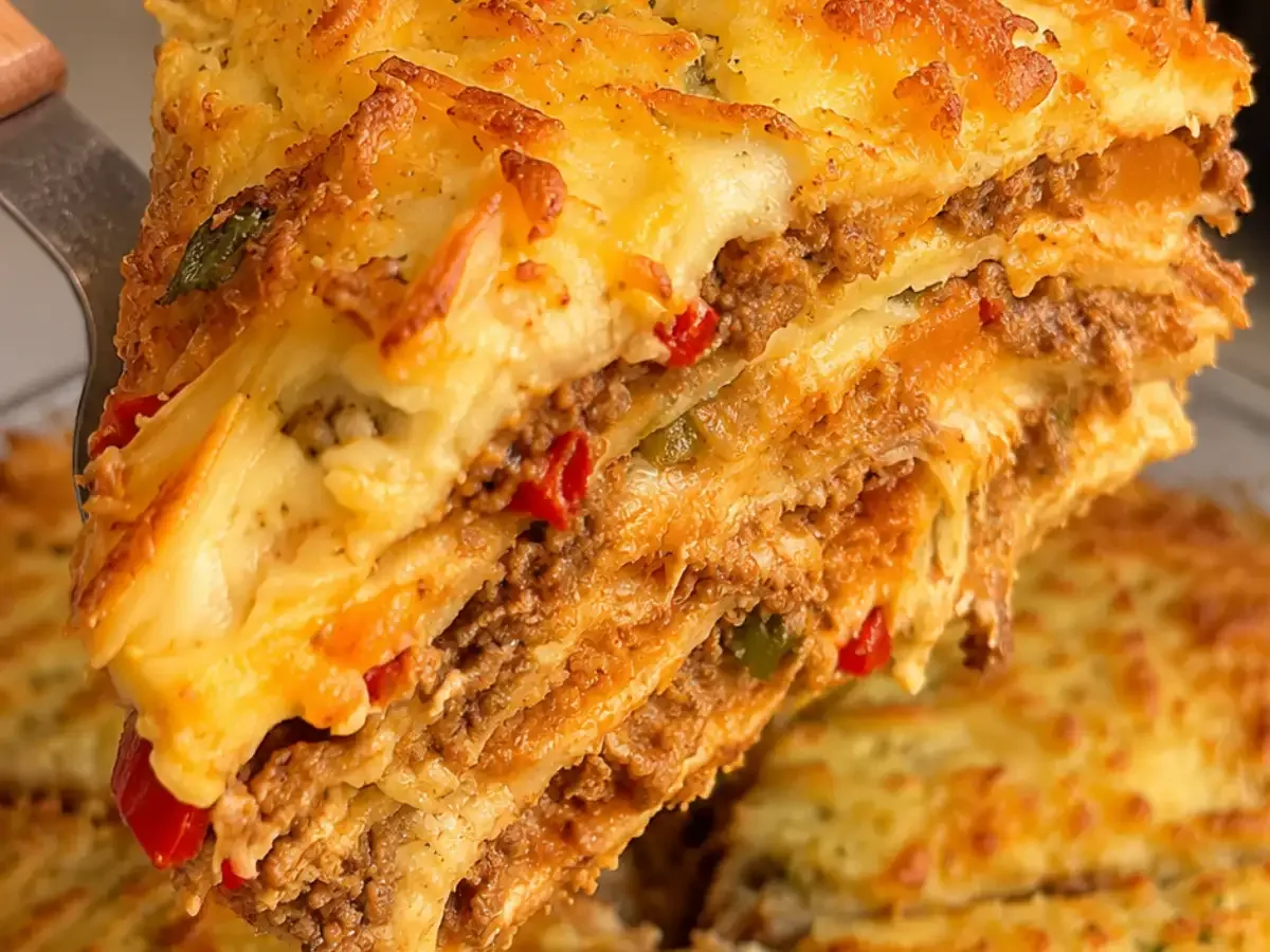 Lasanha de Panqueca com Carne Moída e Queijo Gratinado