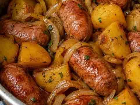 Linguiça Toscana Acebolada com Batata na Panela de Pressão