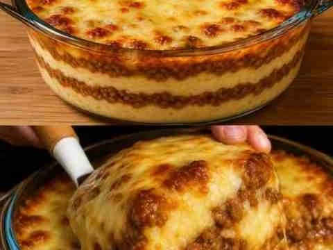 Macarrão Stellini Gratinado com Carne Moída e Molho Cremoso da Vovó