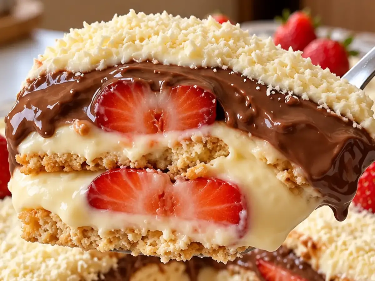 Pavê de Leite Ninho com Chocolate e Morangos