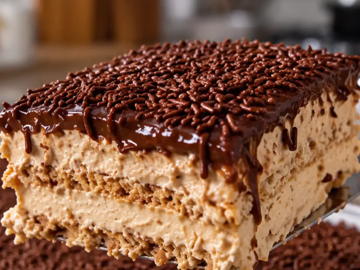 Pavê Sem Fogão Super Cremoso de Ovomaltine com Ganache de Chocolate