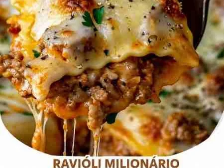 Ravioli Gratinado com Carne Moída