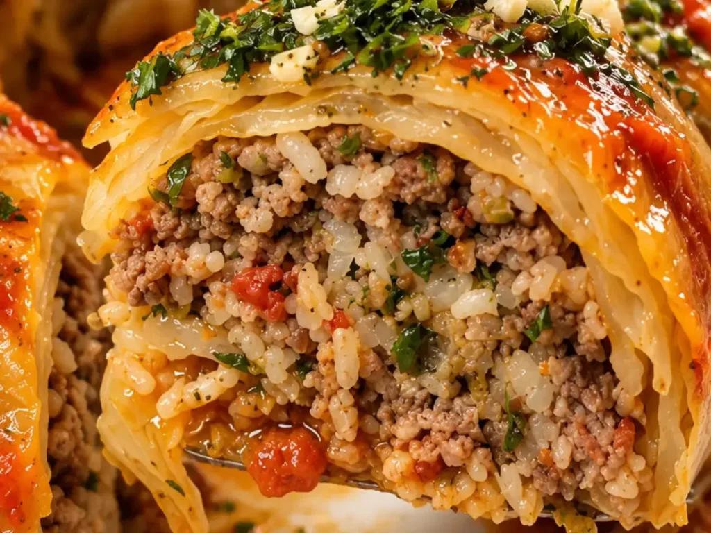 Repolho Recheado com Carne Moída e Arroz