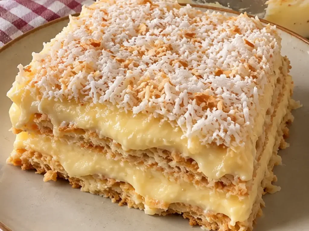 Sobremesa cremosa de coco com bolacha