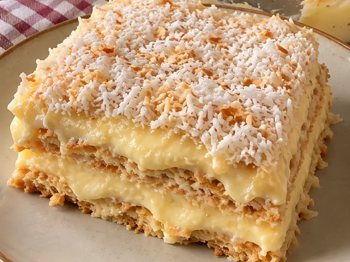 Sobremesa cremosa de coco com bolacha