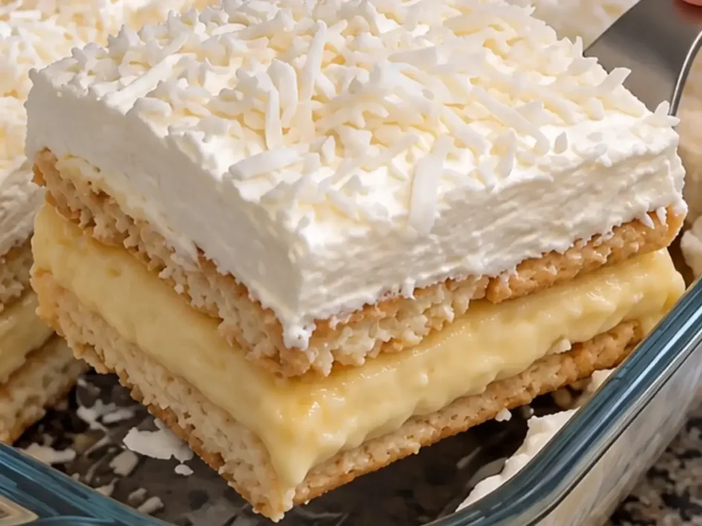 Sobremesa Gelada de Coco com Chantilly e Biscoito Champanhe