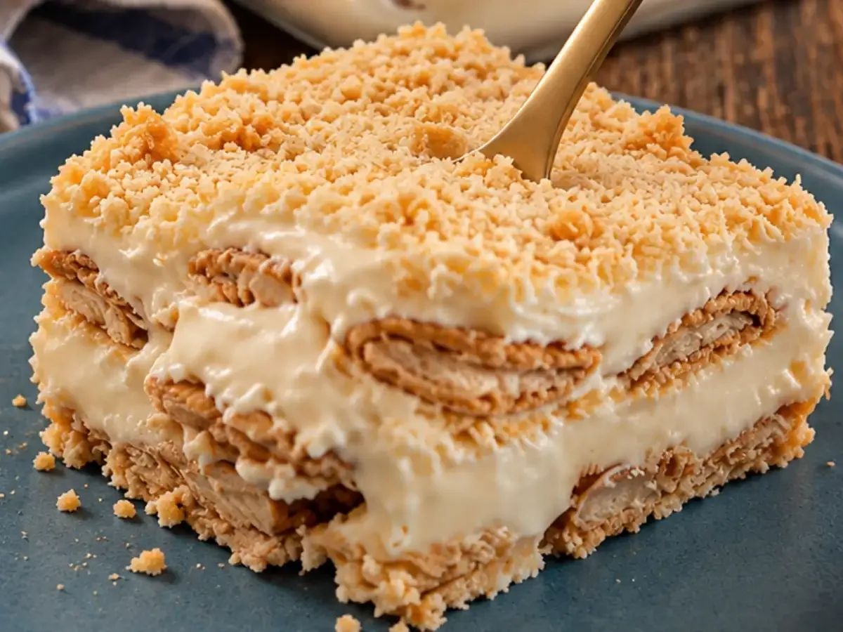Sobremesa Gelada de Leite Ninho (sem fogão) com Camadas de Biscoito e Farofa Crocante